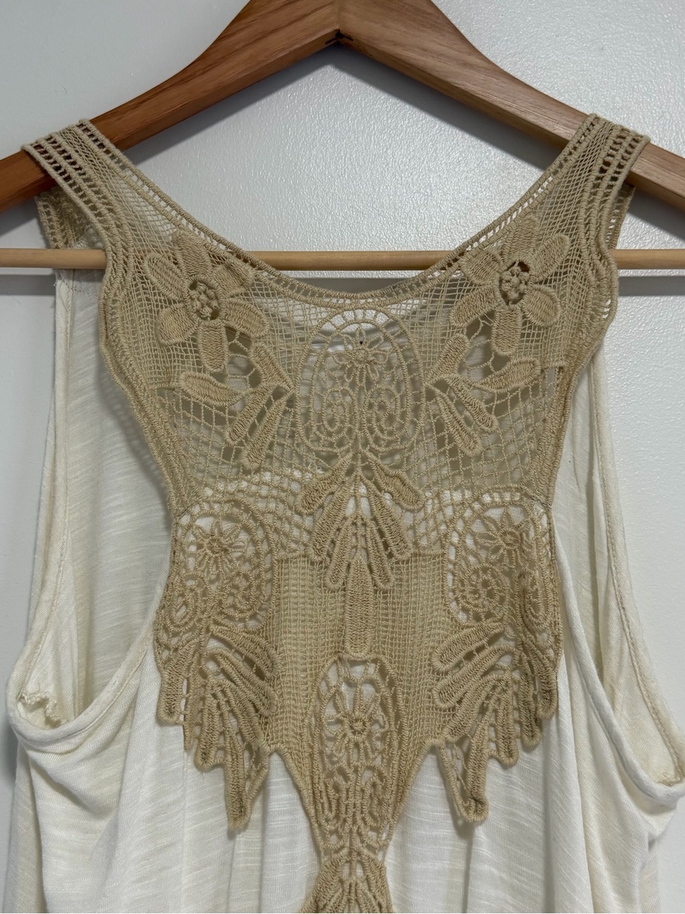 Wrangler Crochet Lace Back Tank Top Cream White Slub Knit Size S - Picture 3 of 4